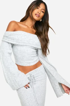 boohoo Rib Edge Soft Knit Bardot Jumper<Femme Pulls Et Gilets|Toutes Les Mailles