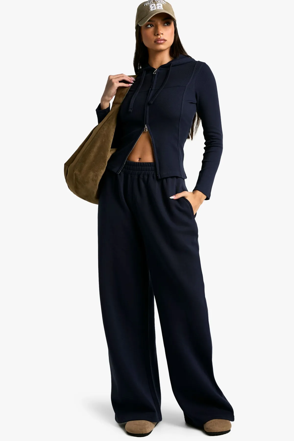 boohoo Rib Seam Detail Hoodie and Straight Leg Jogger Tracksuit<Femme Survêtements|Survêtements