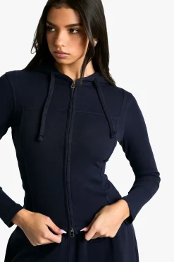 boohoo Rib Seam Detail Hoodie and Straight Leg Jogger Tracksuit<Femme Survêtements|Survêtements