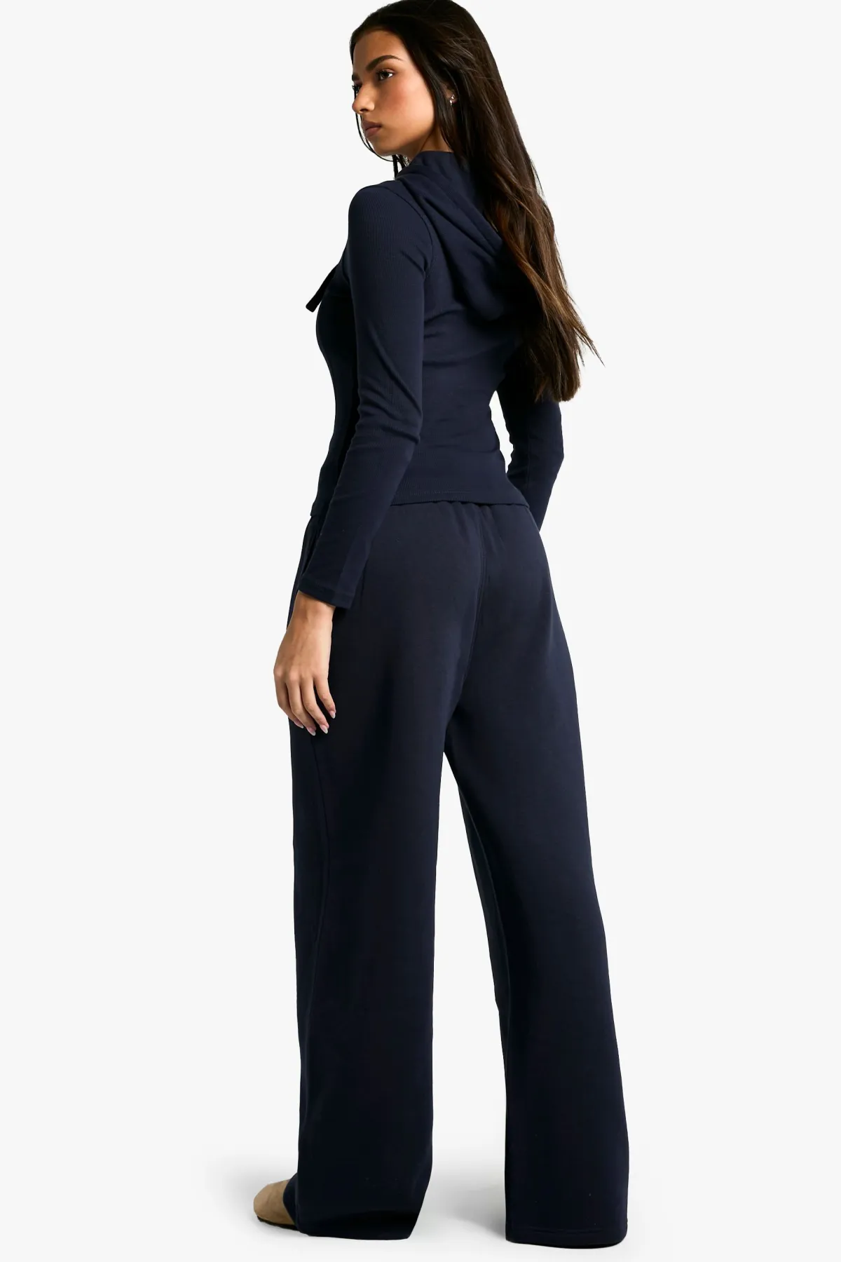 boohoo Rib Seam Detail Hoodie and Straight Leg Jogger Tracksuit<Femme Survêtements|Survêtements