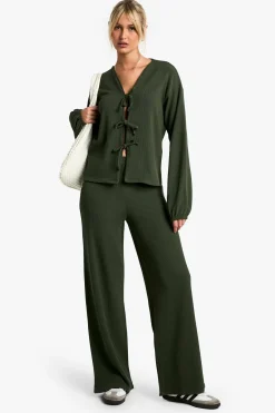 Rib Tie Front Blouse and Trouser Co-ord