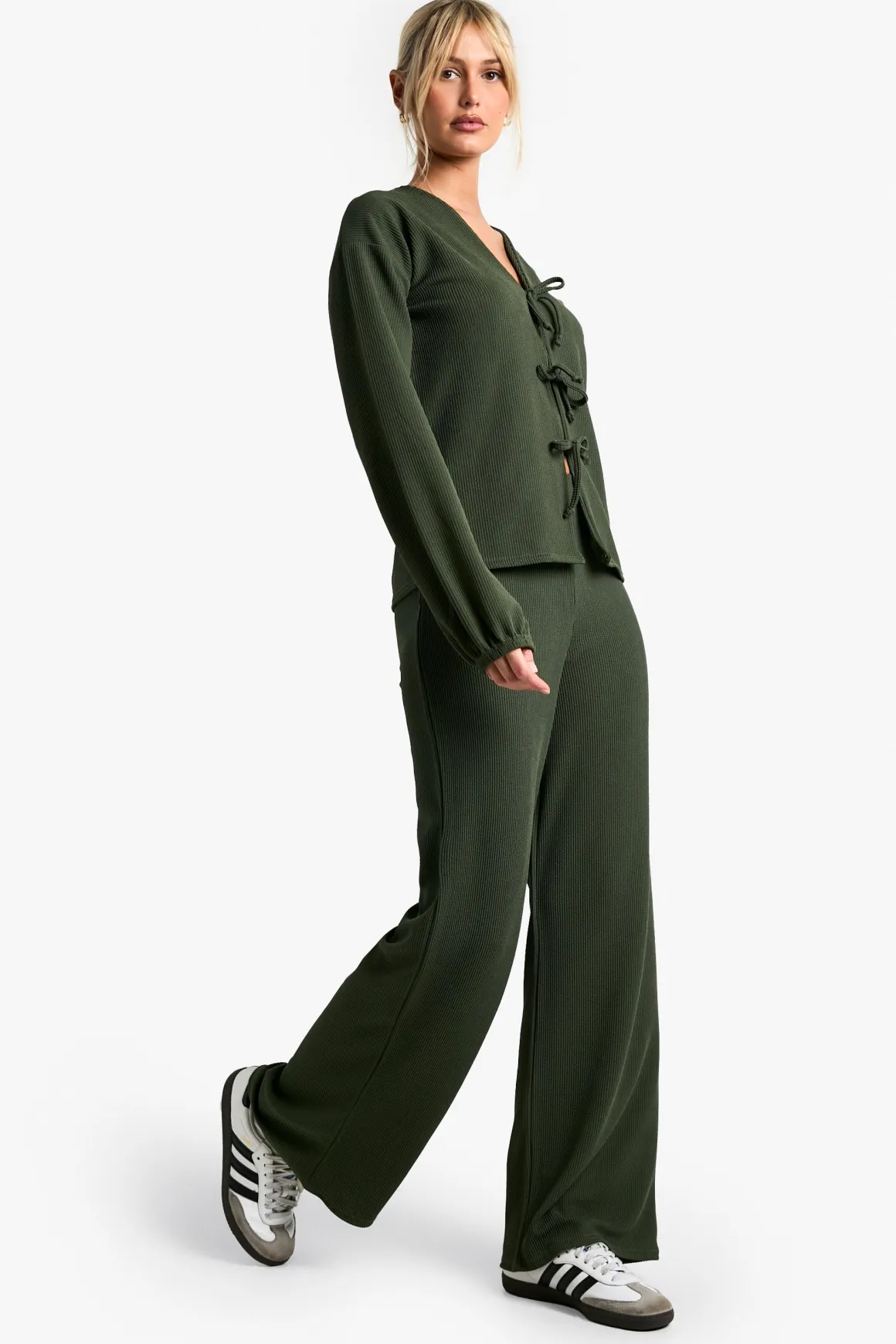 Rib Tie Front Blouse and Trouser Co-ord
