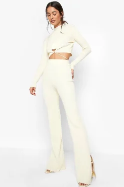 boohoo Rib Wrap Detail Knitted Set<Femme Pulls Et Gilets|Toutes Les Mailles