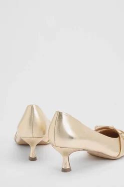 Oasis Rita Escarpins À Talon Bobine En Cuir Métallisé Synthétique Avec Double Nœud Et Bride Mary Jane< Chaussures À Talons|Chaussures Dorées