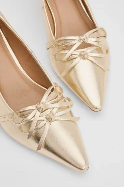 Oasis Rita Escarpins À Talon Bobine En Cuir Métallisé Synthétique Avec Double Nœud Et Bride Mary Jane< Chaussures À Talons|Chaussures Dorées