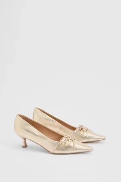 Oasis Rita Escarpins À Talon Bobine En Cuir Métallisé Synthétique Avec Double Nœud Et Bride Mary Jane< Chaussures À Talons|Chaussures Dorées