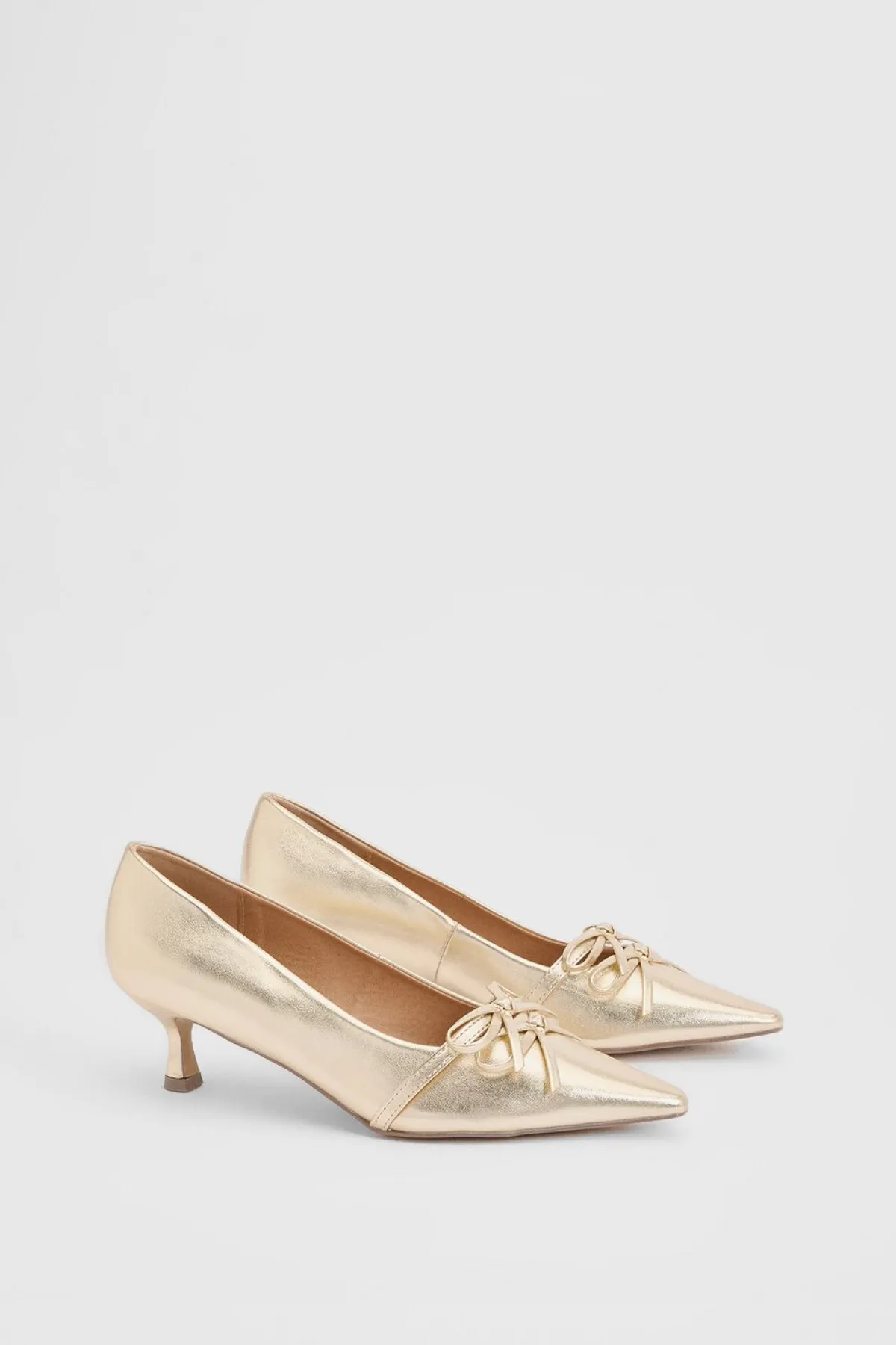 Oasis Rita Escarpins À Talon Bobine En Cuir Métallisé Synthétique Avec Double Nœud Et Bride Mary Jane< Chaussures À Talons|Chaussures Dorées