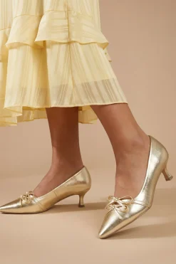 Oasis Rita Escarpins À Talon Bobine En Cuir Métallisé Synthétique Avec Double Nœud Et Bride Mary Jane< Chaussures À Talons|Chaussures Dorées
