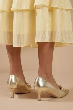 Oasis Rita Escarpins À Talon Bobine En Cuir Métallisé Synthétique Avec Double Nœud Et Bride Mary Jane< Chaussures À Talons|Chaussures Dorées