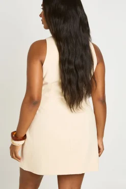 Robe Ajustée Boutonnée Aspect Lin Grande Taille