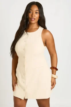Robe Ajustée Boutonnée Aspect Lin Grande Taille
