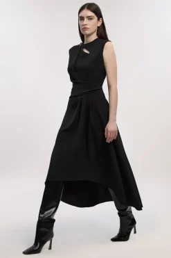 KarenMillen Robe Ajustée À Col Drapé Et Jupe Ample Polie<Femme Toutes Les Robes|Robes Mi-Longues