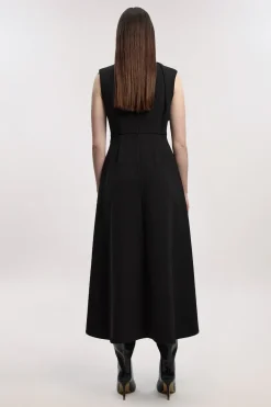 KarenMillen Robe Ajustée À Col Drapé Et Jupe Ample Polie<Femme Toutes Les Robes|Robes Mi-Longues