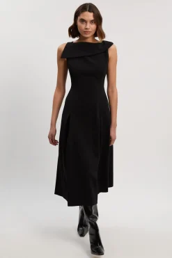 KarenMillen Robe ajustée en stretch compact, à encolure asymétrique et à jupe ample<Femme Tailleurs|Toutes Les Robes