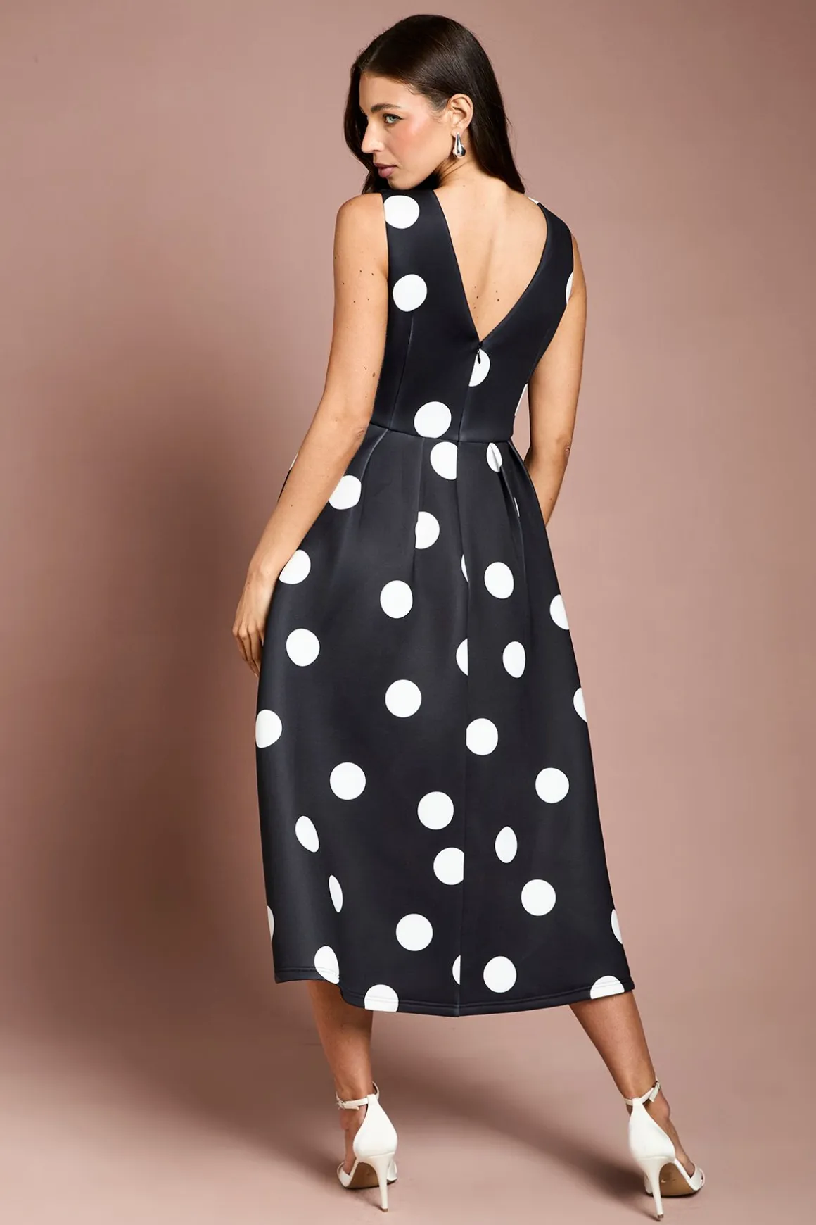 Robe Ajustée Et Évasée En Scuba À Imprimé À Pois