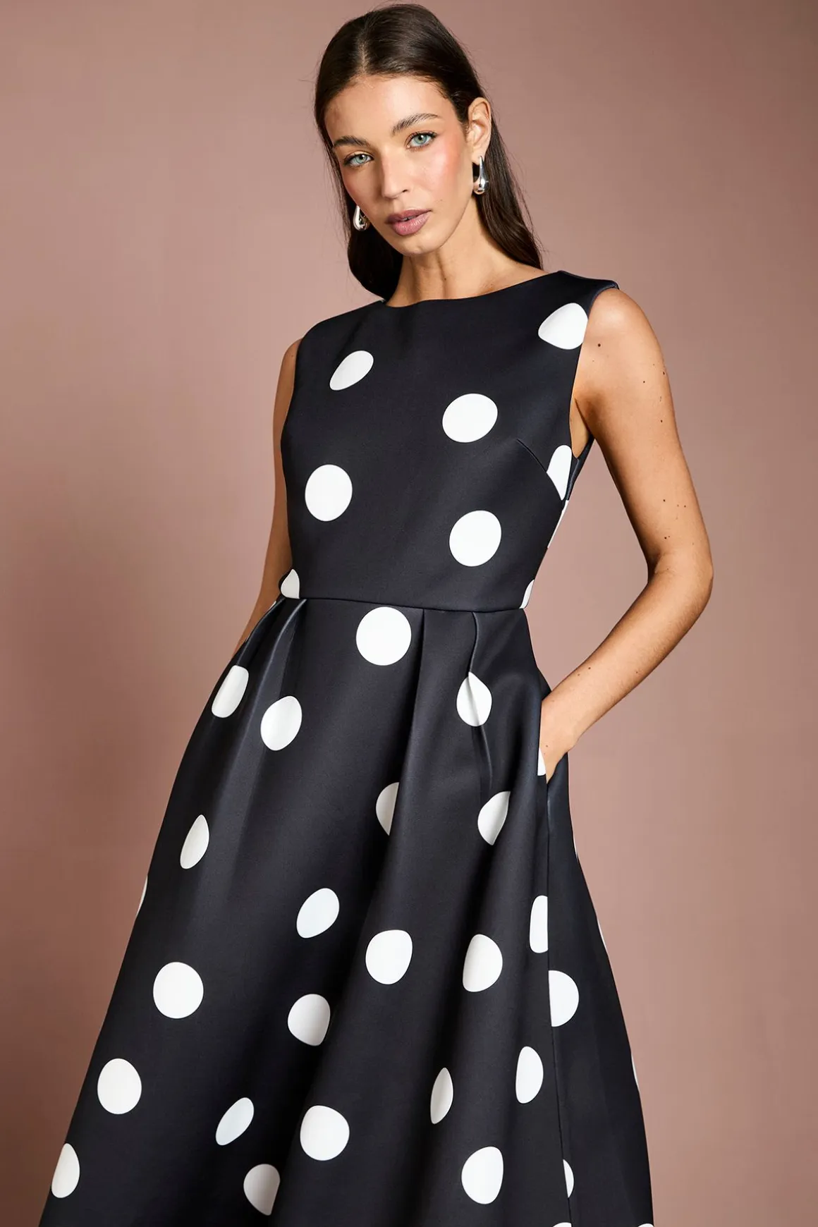 Robe Ajustée Et Évasée En Scuba À Imprimé À Pois