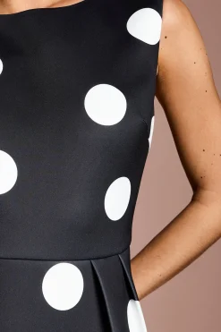 Robe Ajustée Et Évasée En Scuba À Imprimé À Pois