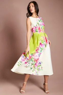Robe Ajustée Évasée En Scuba À Imprimé Floral Placé