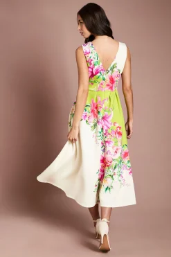 Robe Ajustée Évasée En Scuba À Imprimé Floral Placé
