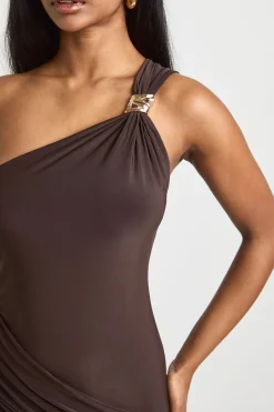 Robe Asymétrique Moulante Avec Détails Dorés