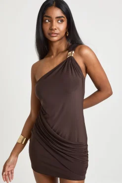 Robe Asymétrique Moulante Avec Détails Dorés