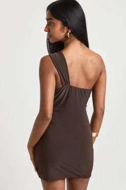 Robe Asymétrique Moulante Avec Détails Dorés