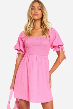Robe babydoll texturée à manches bouffantes