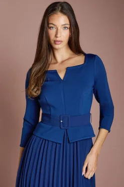 Robe Bandage à Manches Longues avec Jupe Plissée