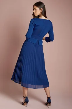 Robe Bandage à Manches Longues avec Jupe Plissée