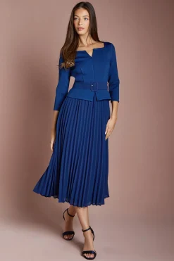 Robe Bandage à Manches Longues avec Jupe Plissée