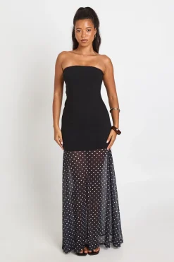 Robe Bandeau En Bengaline Avec Ourlet En Tulle À Pois