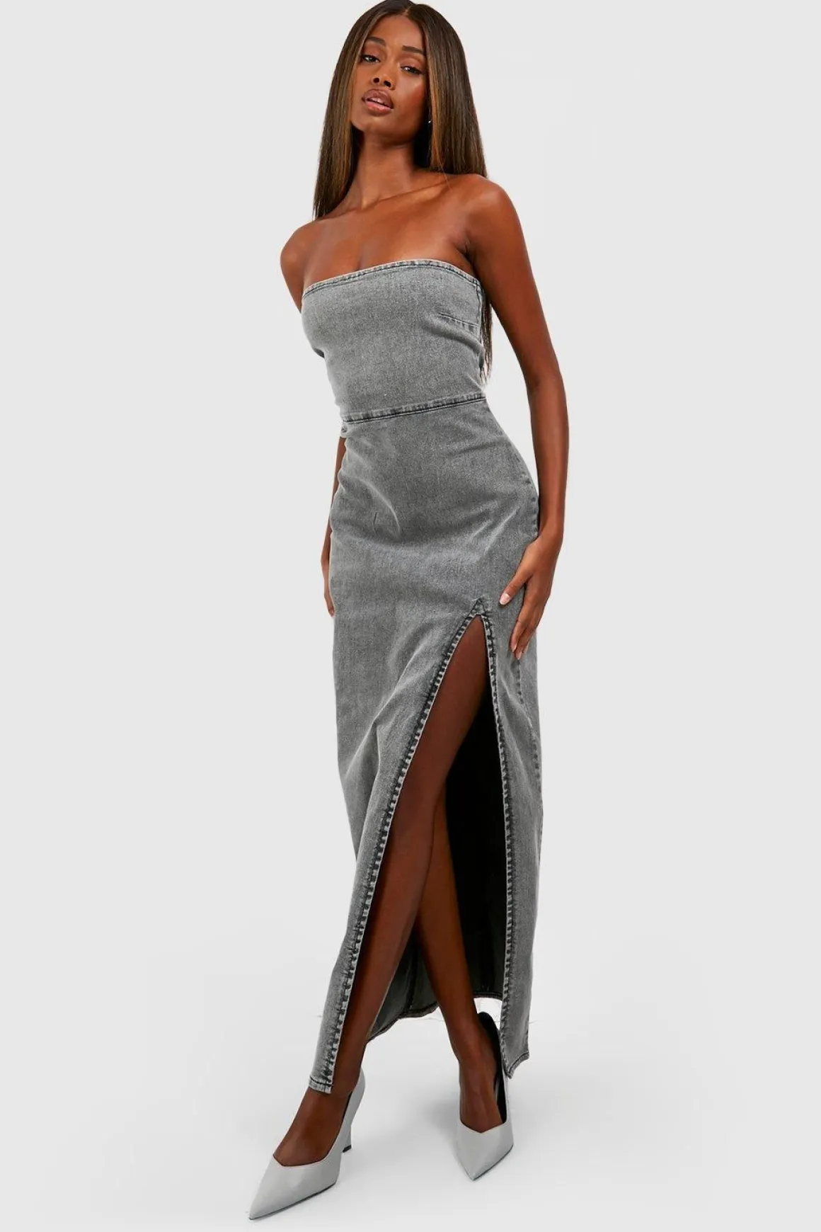 Robe bandeau fendue en jean
