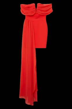 Robe à bande, tricotée et tissée, avec décolleté Bardot et détail de jupe