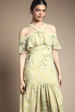 Robe Bardot à Col Halter avec Détail Nœud