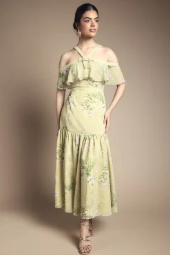 Robe Bardot à Col Halter avec Détail Nœud