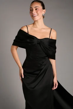 Robe Bardot en Satin avec Détail Nœud au Dos