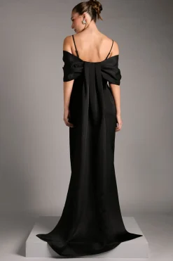 Robe Bardot en Satin avec Détail Nœud au Dos