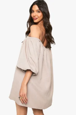 Robe Bardot smock effet lin