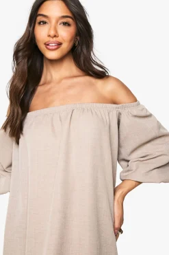 Robe Bardot smock effet lin