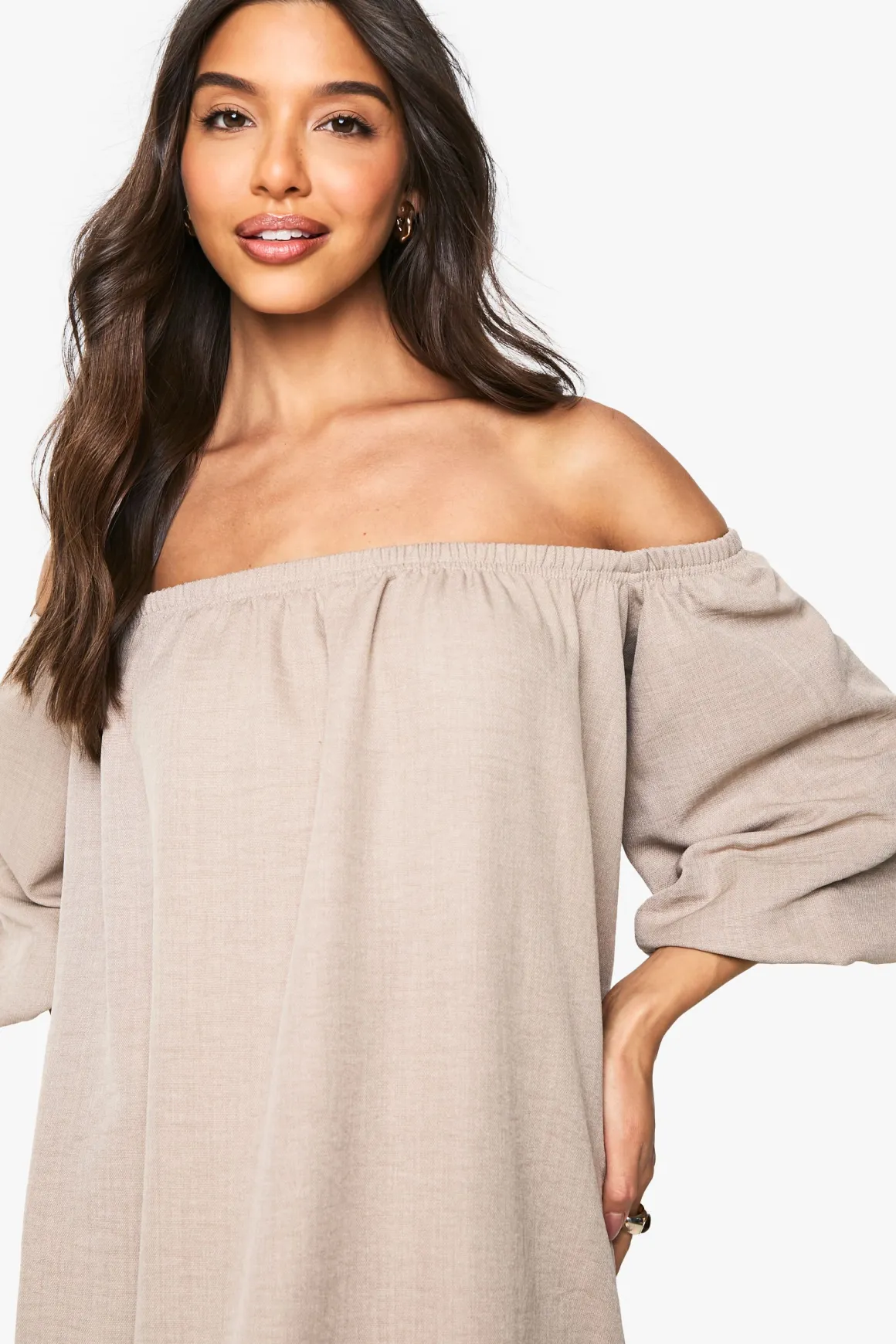 Robe Bardot smock effet lin