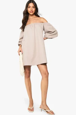 Robe Bardot smock effet lin