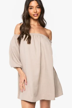 Robe Bardot smock effet lin