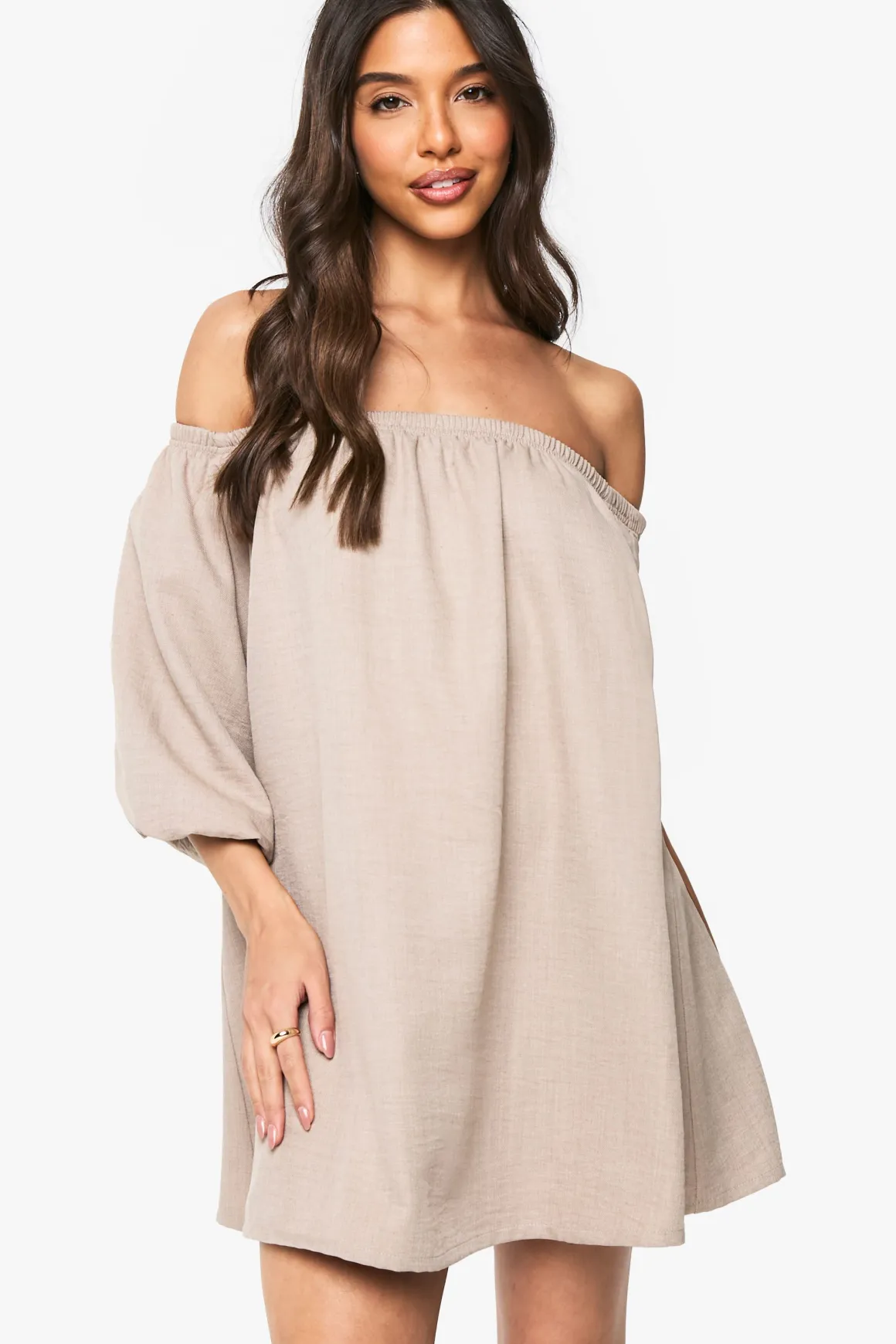 Robe Bardot smock effet lin