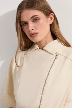 Robe Biker en Denim à Ourlet Plissé