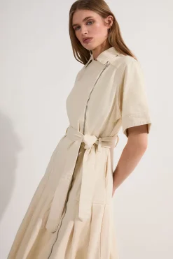 Robe Biker en Denim à Ourlet Plissé