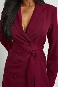 boohoo Robe Blazer Ajustée Avec Ceinture Obi Nouée À La Taille<Femme Tailleurs|Robes À Manches Longues