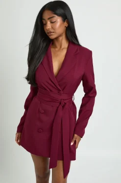 boohoo Robe Blazer Ajustée Avec Ceinture Obi Nouée À La Taille<Femme Tailleurs|Robes À Manches Longues