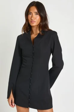 Robe Blazer Ajustée Col Montant Avec Détail Boutons