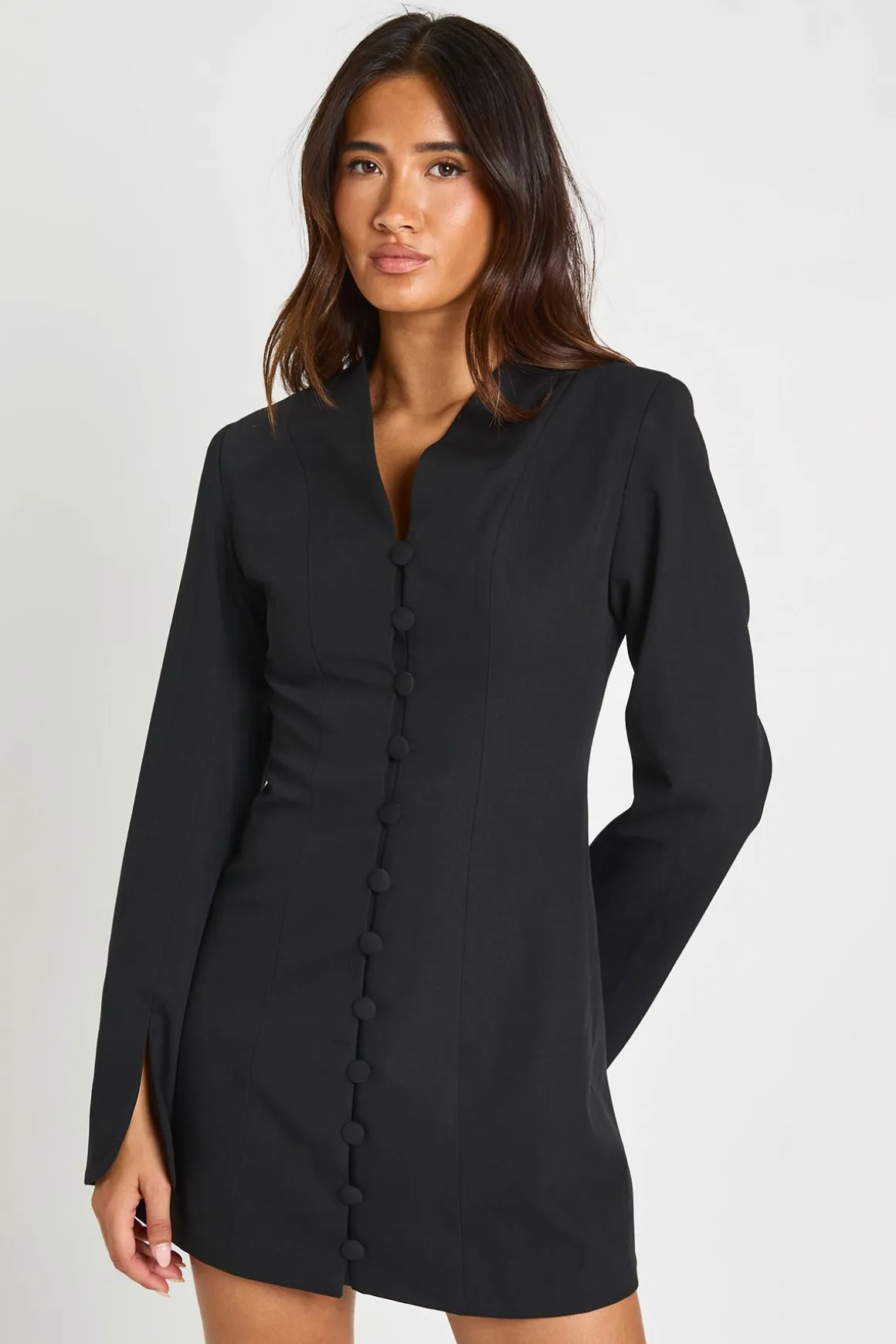 Robe Blazer Ajustée Col Montant Avec Détail Boutons