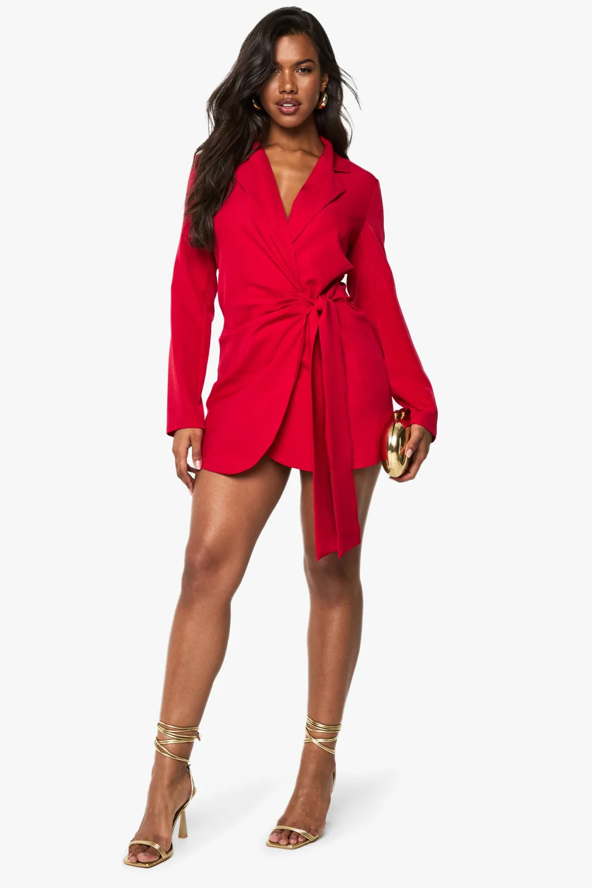 Robe blazer ajustée à drapé frontal enveloppant, look lin